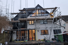 Exterior House Renovation in Progress – Scaffolding Stage